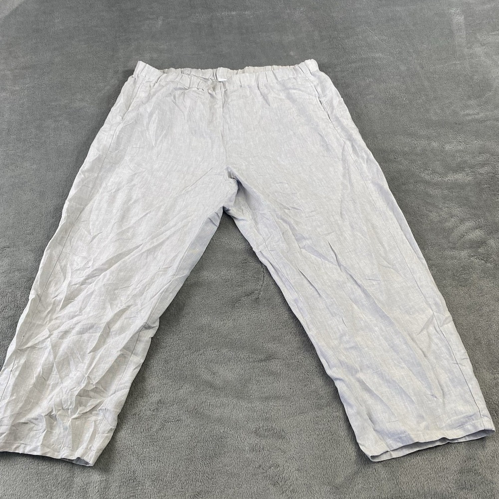 J Jill Love Linen Womens L Straight Leg Pants Relaxed Beige Beach Comfort Pocket